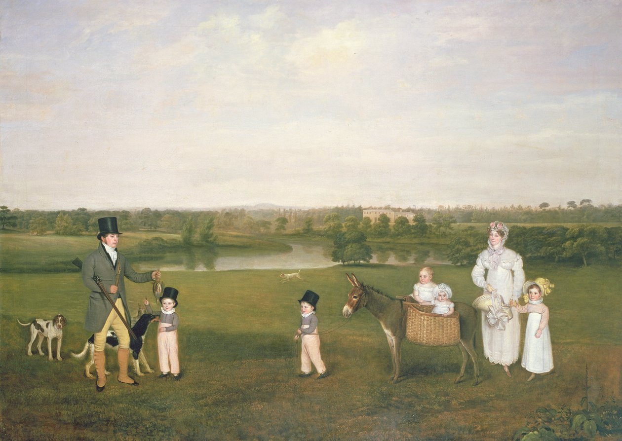 William Hetton Cooke mit seiner Frau und seinen Kindern in Worleston Rookery, Chester von John E. Ferneley