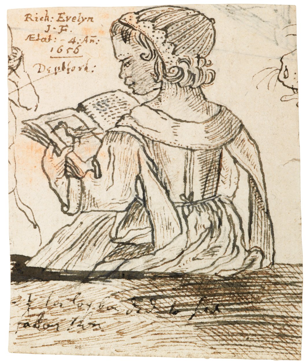 Richard Evelyn liest ein Naturgeschichtsbuch, Deptford, 1656 von John Evelyn