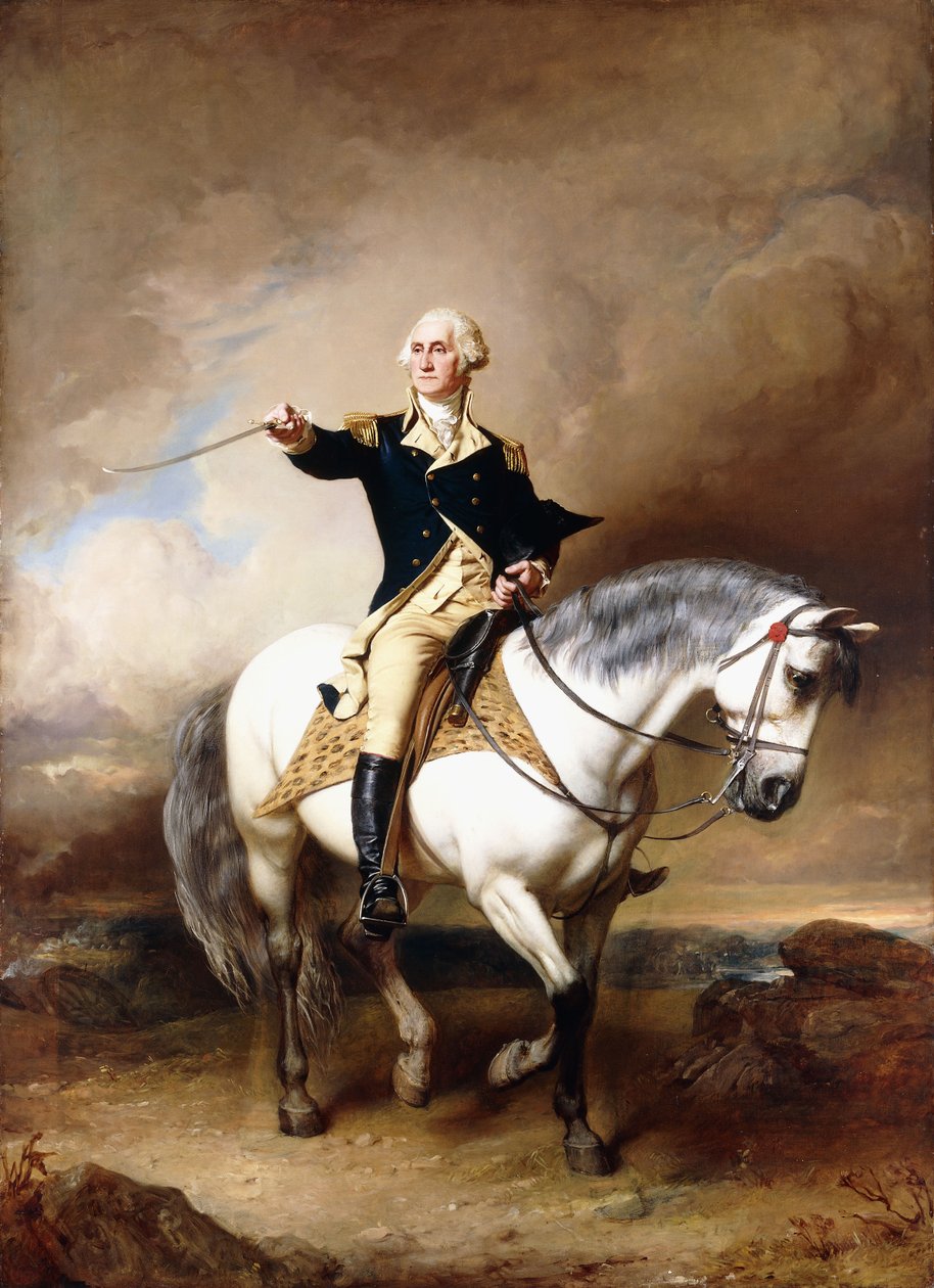 Porträt von George Washington, der den Salut in Trenton entgegennimmt von John Faed