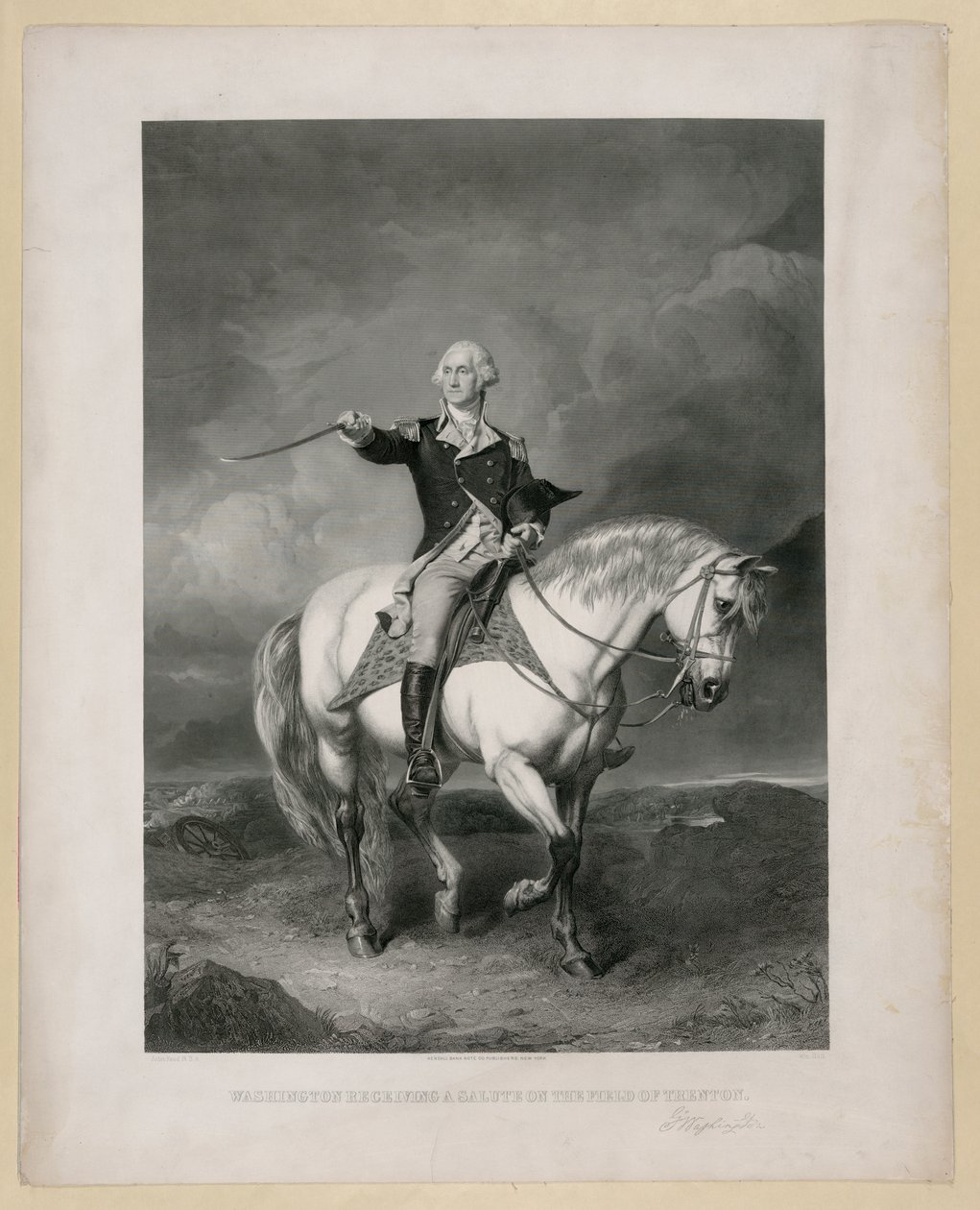 Washington empfängt einen Salut auf dem Feld von Trenton von John Faed