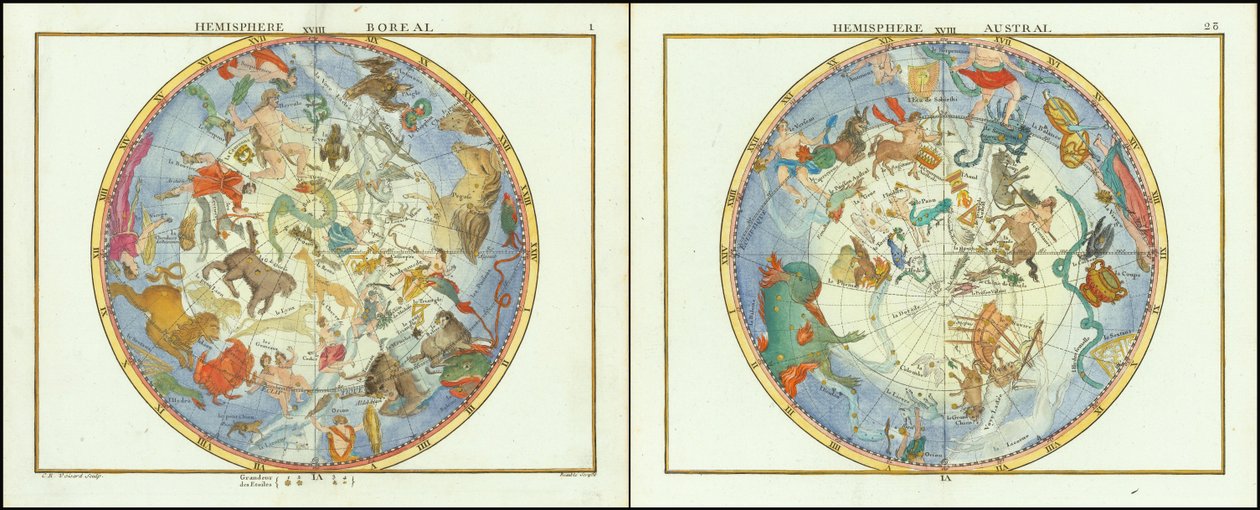 1776 - John Flamsteed - Südliche und Nördliche Hemisphäre von John Flamsteed