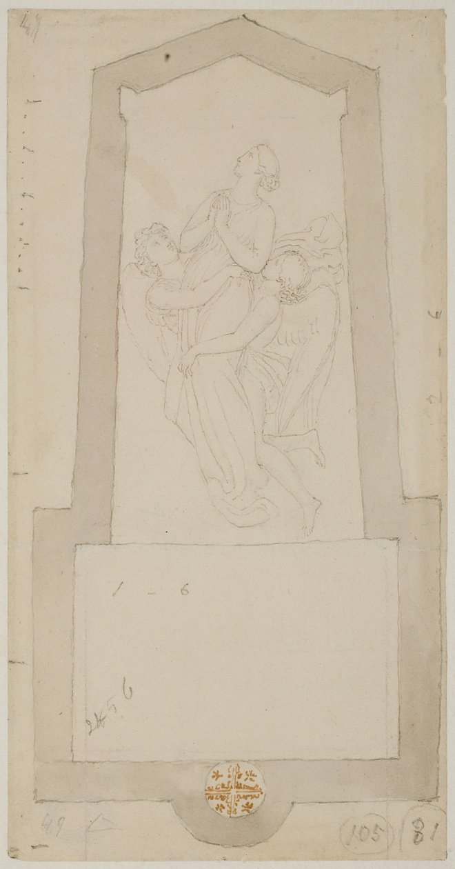 Ein verstorbener Geist, von zwei Engeln emporgehoben von John Flaxman
