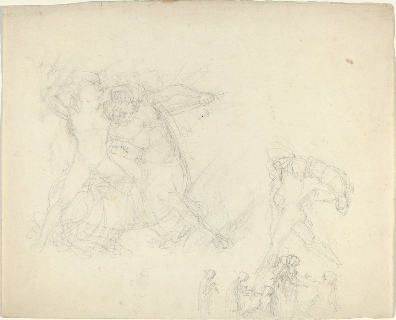 Blatt mit Studien, darunter ein Mann, der gegen einen Zentaur kämpft von John Flaxman