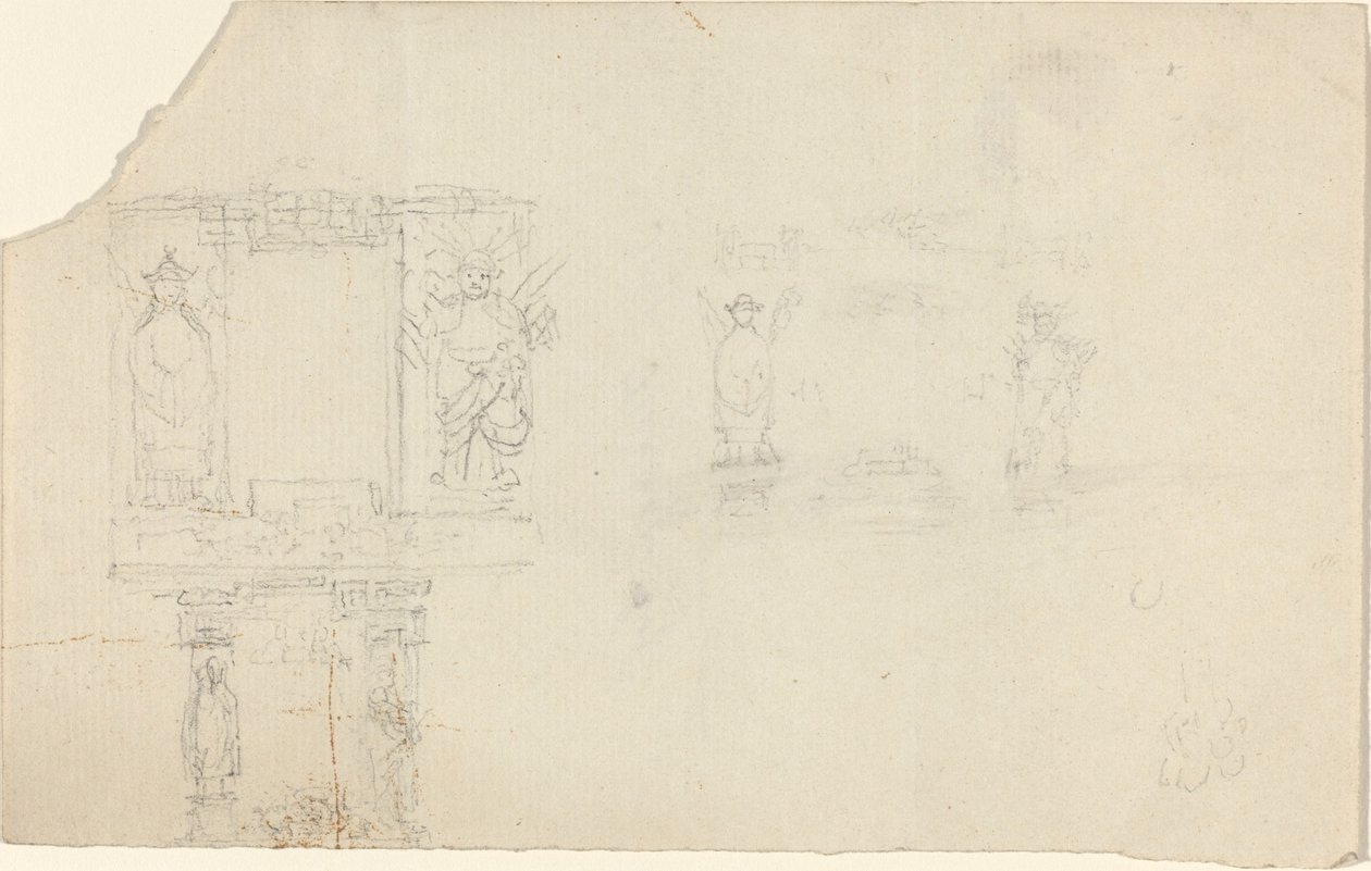 Struktur mit Figuren in asiatischer Kleidung (Illustration für „The Casket“?) von John Flaxman