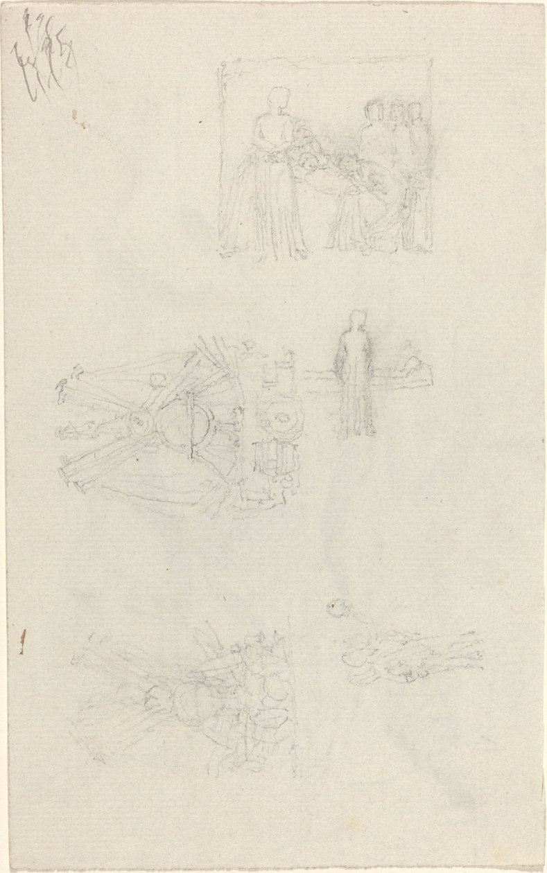 Studien eines Krankenbetts und Dekorationen für die Fassade des Buckingham Palace (recto und verso) von John Flaxman