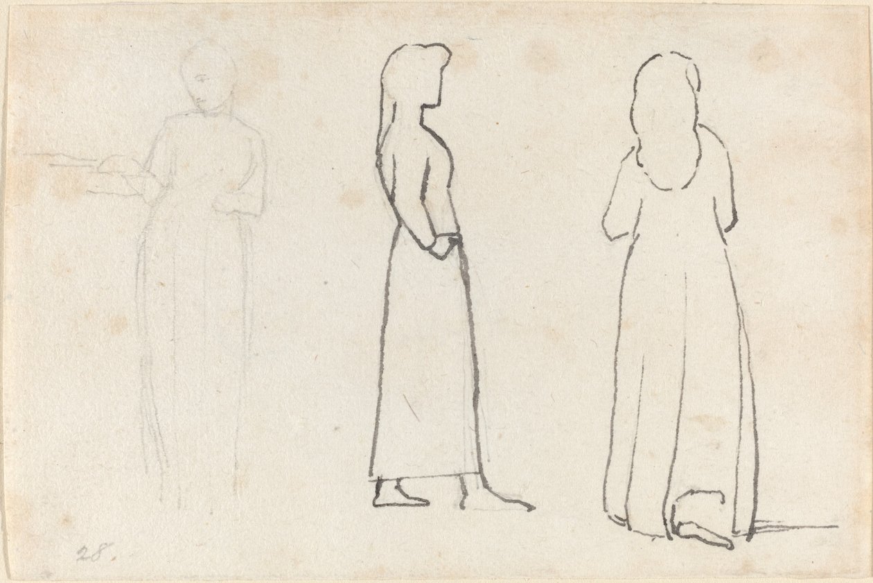 Drei Skizzen einer stehenden Frau von John Flaxman