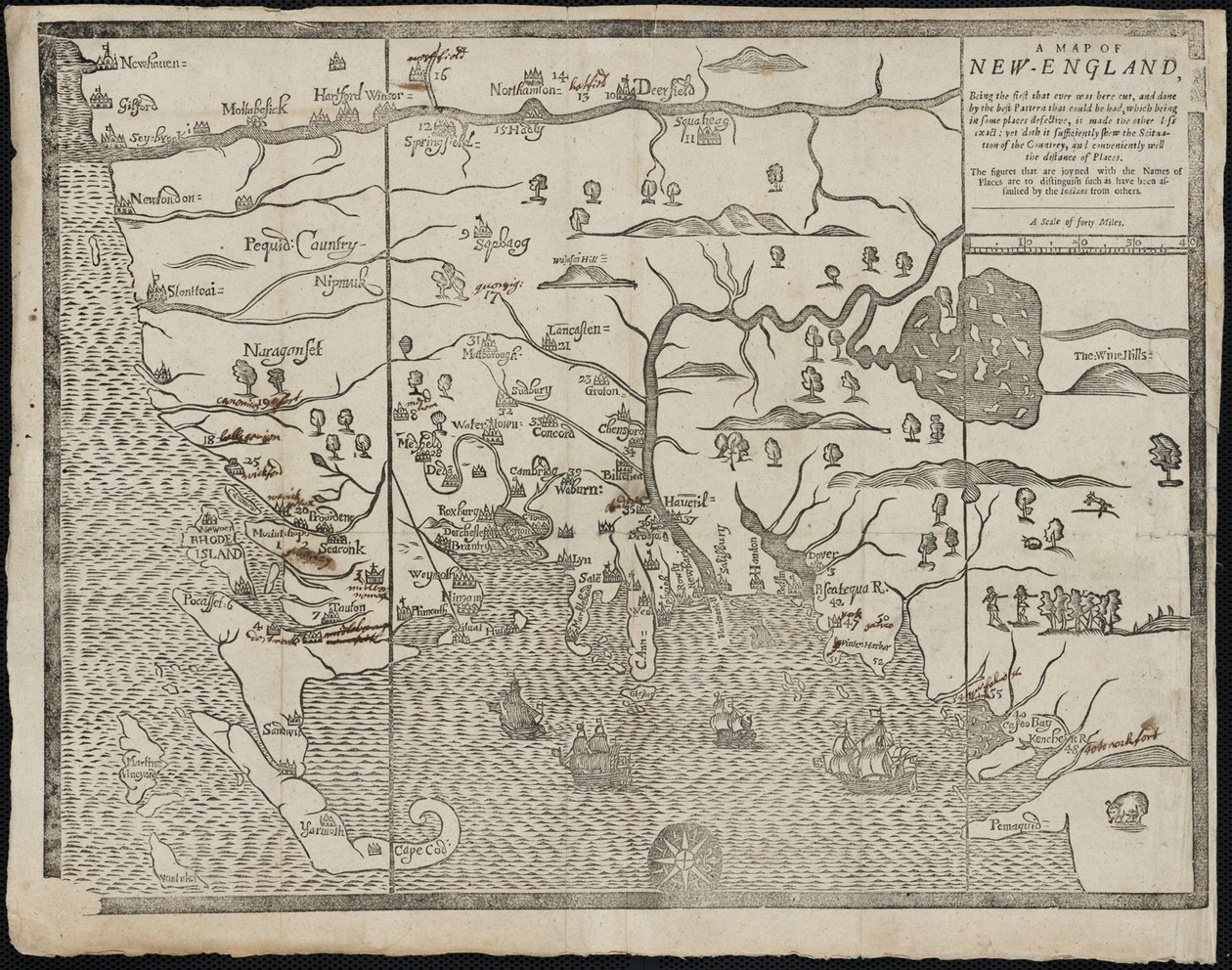 Die Karte von Neuengland aus: William Hubbards Der gegenwärtige Zustand von Neuengland, 1677 von John Foster