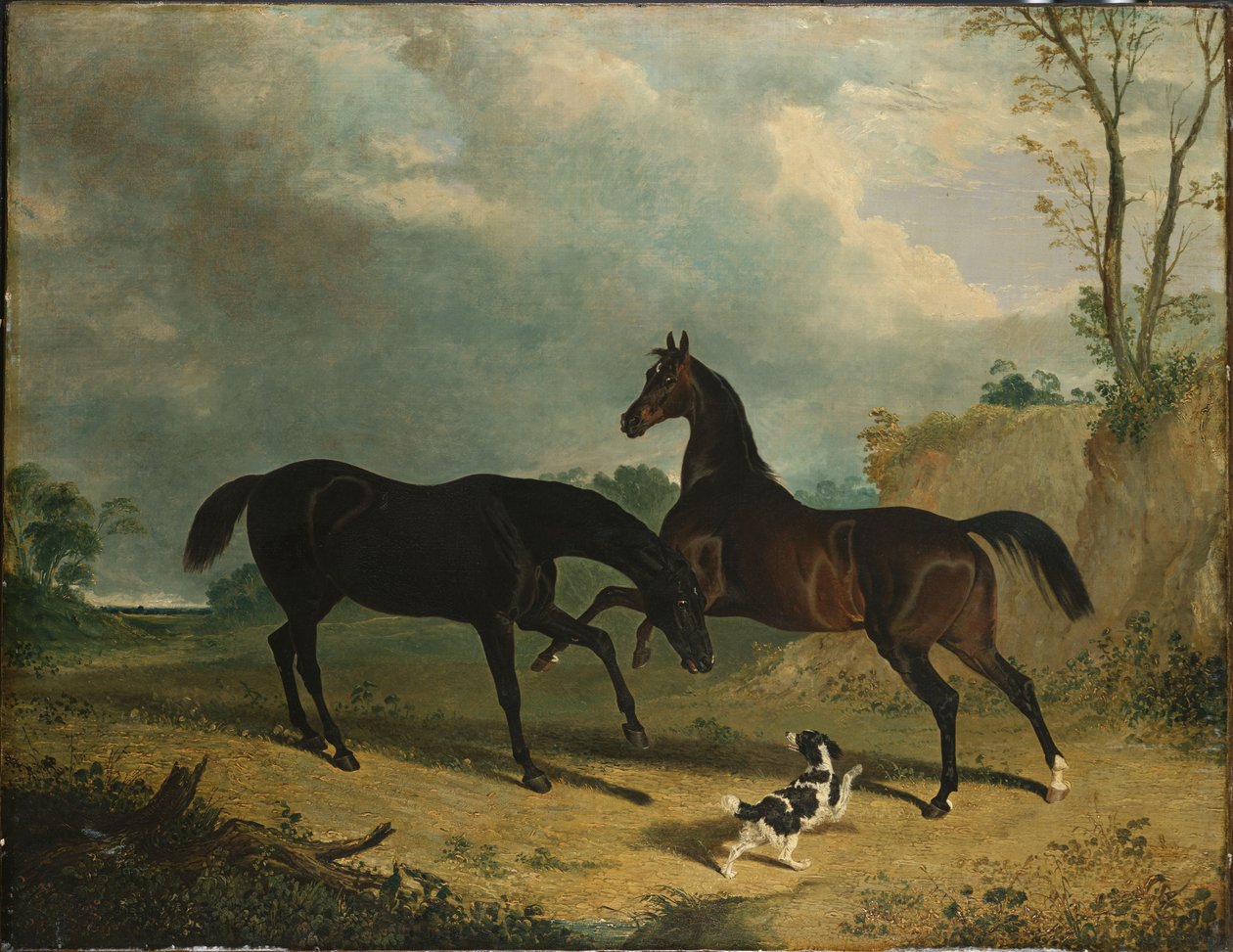 Jäger und ein Spaniel in einer bewaldeten Landschaft, 1835 von John Frederick Herring Senior