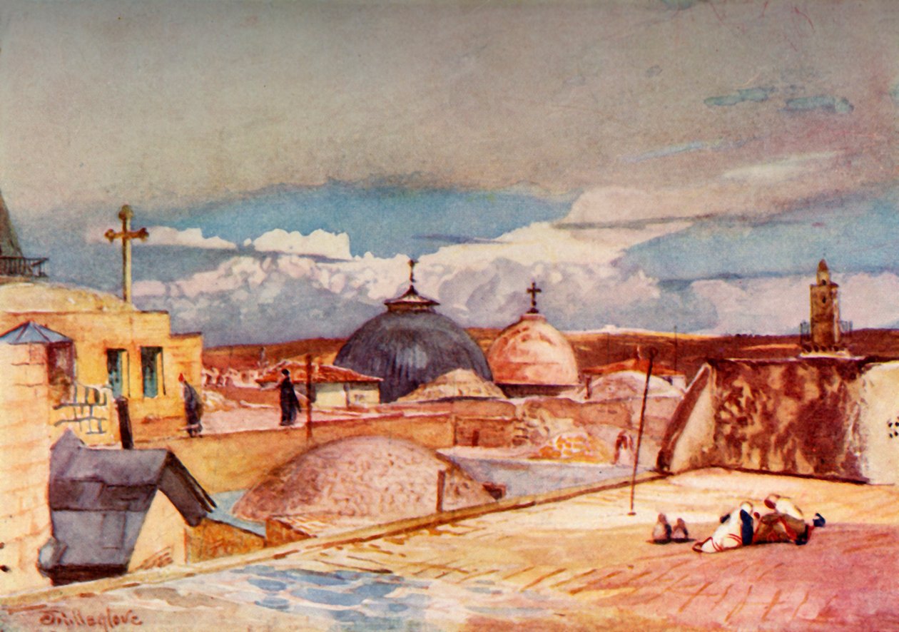 Die Kuppeln des Heiligen Grabes von einem Hausdach auf dem Berg Zion, 1902 von John Fulleylove