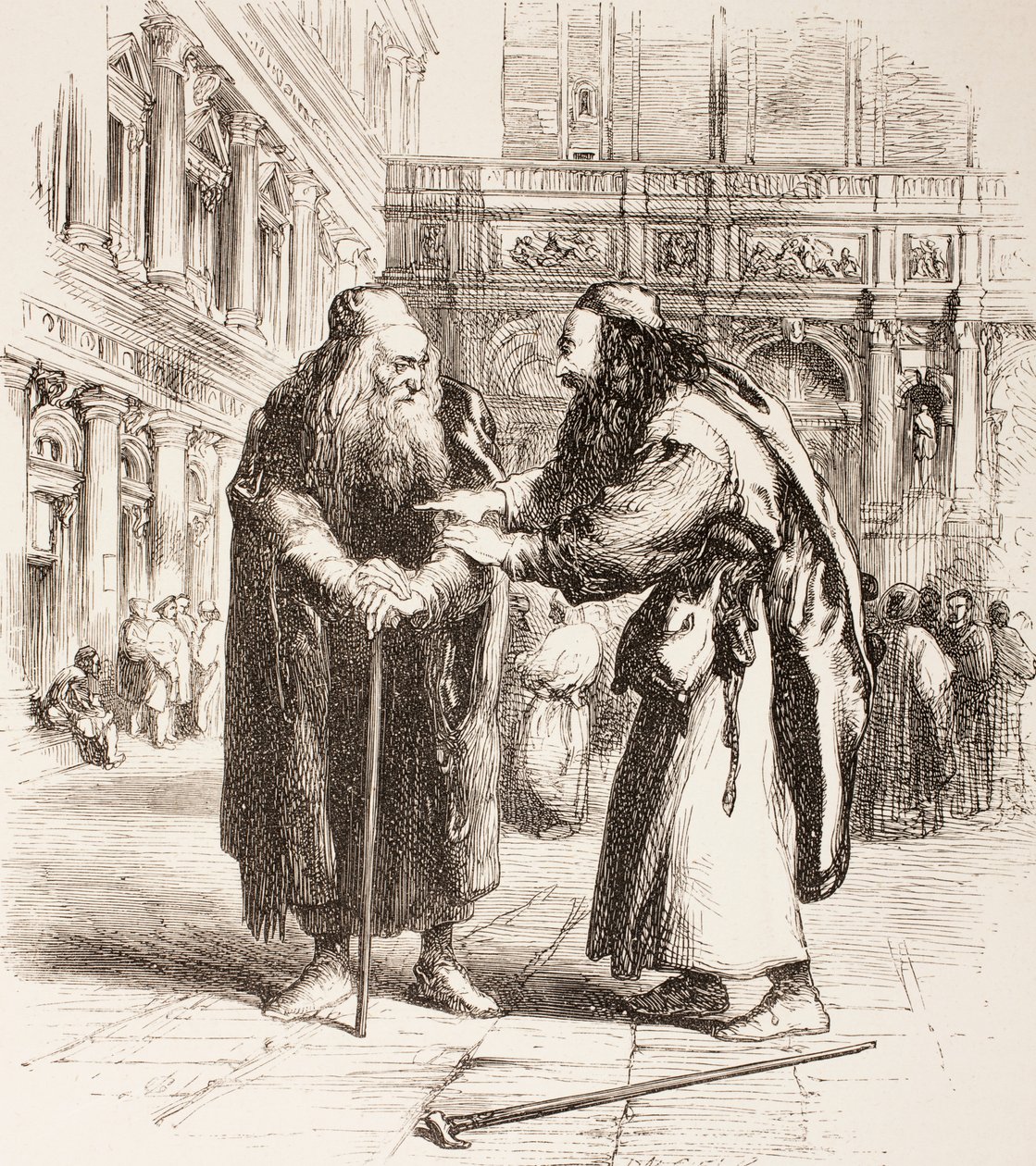 Illustration für Der Kaufmann von Venedig, Shylock und Tubal treffen sich auf der Straße, Akt III, Szene I, aus 
