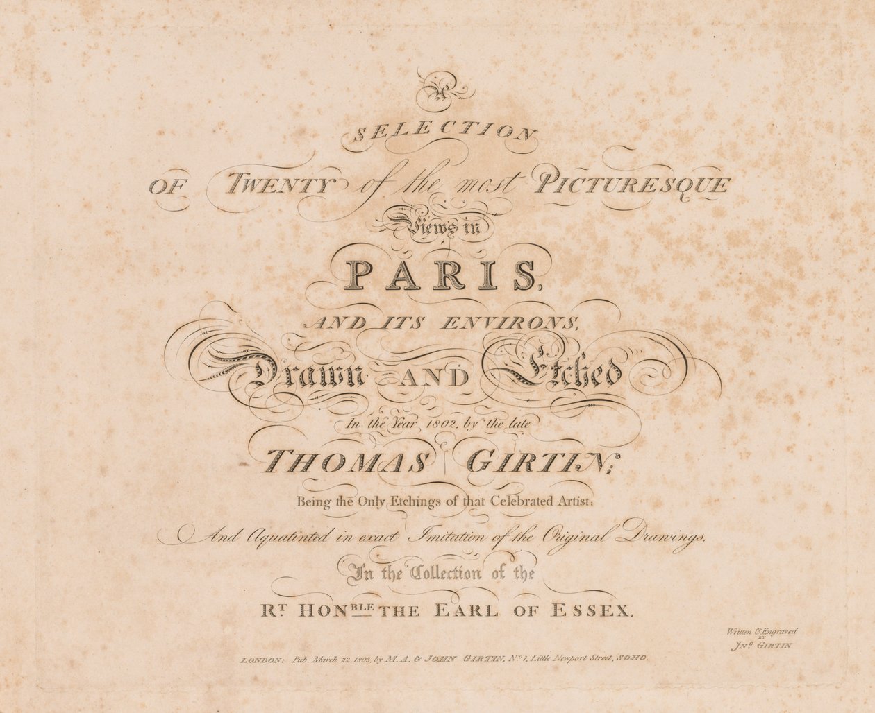Eine Auswahl von zwanzig der malerischsten Ansichten in Paris und Umgebung: Titelseite, 1803 von John Girtin