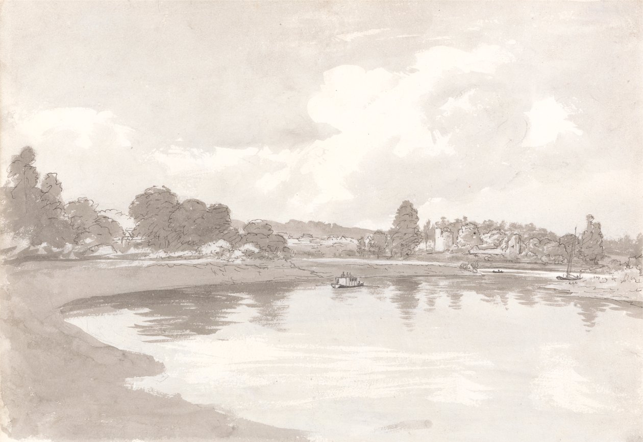 Auf dem Fluss Wye mit den Ruinen von Wilton Castle an einer Flussbiegung von John Glover
