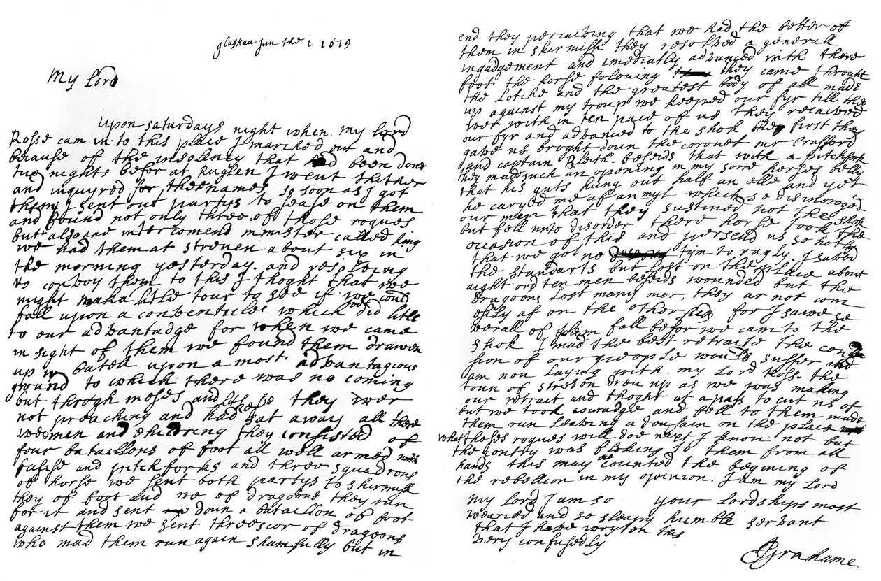 Ein Brief von Graham of Claverhouse, Viscount Dundee, 1629 von John Graham