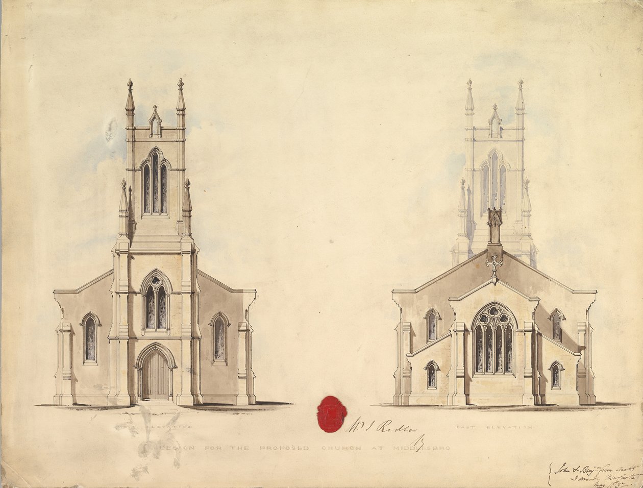 Entwurf für die vorgeschlagene Kirche in Middlesborough, 1837 von John Greenwood