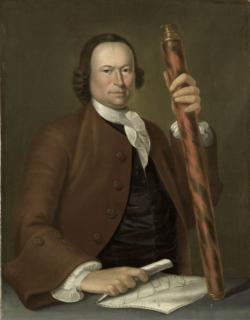 Porträt eines Offiziers auf See mit Küstenkarte und Fernglas in der Hand von John Greenwood
