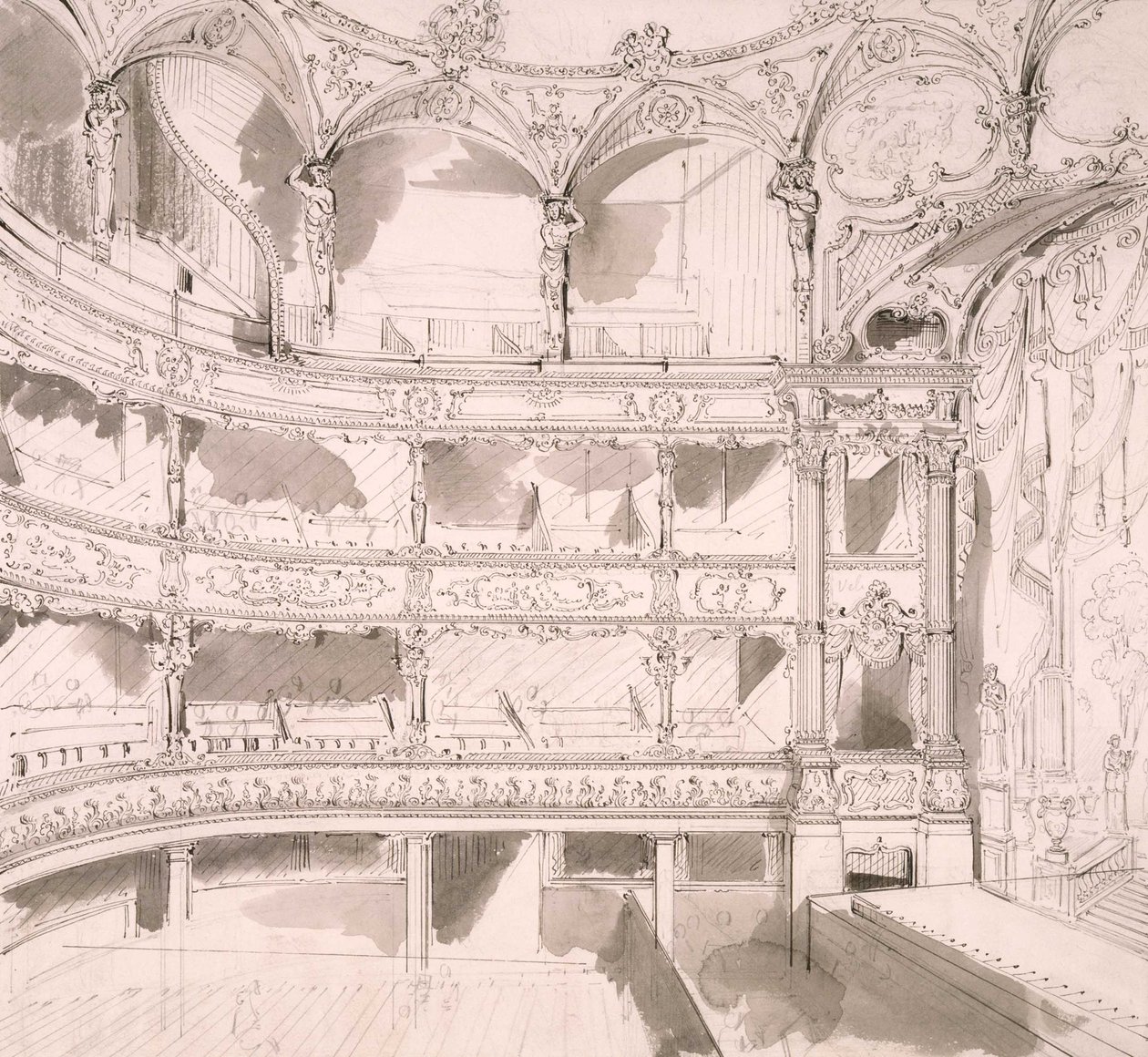 Innenansicht des St. James Theaters, London (Skizze) von John Gregory Crace