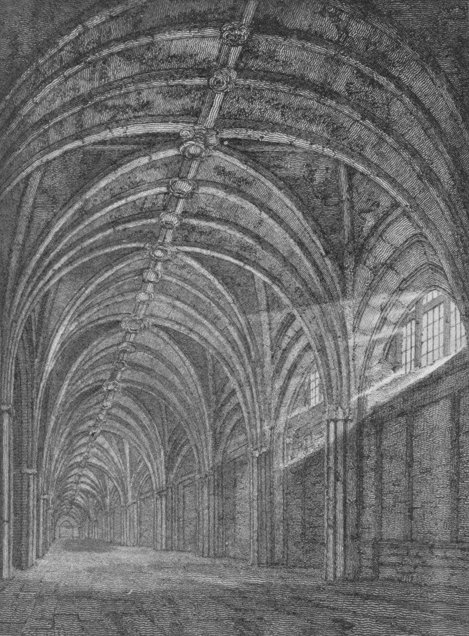 Östlicher Kreuzgang des St. Bartholomews Priory, West Smithfield, City of London, um 1805-1906 von John Greig