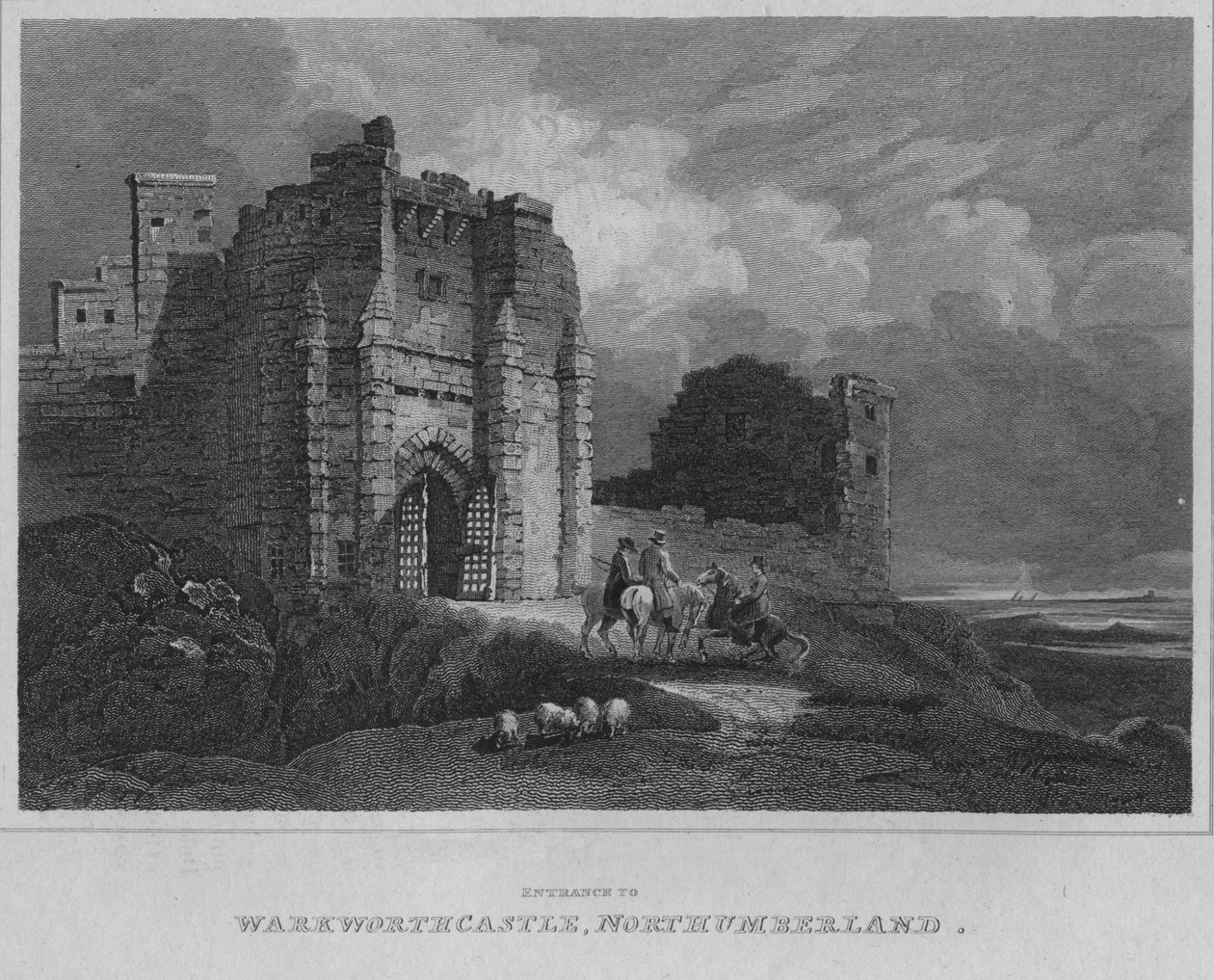 Eingang zur Burg Warkworth, Northumberland, 1814 von John Greig