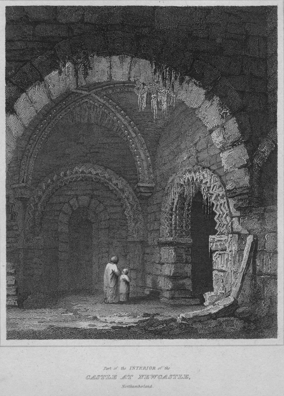 Teil des Inneren der Burg in Newcastle, Northumberland, 1814 von John Greig