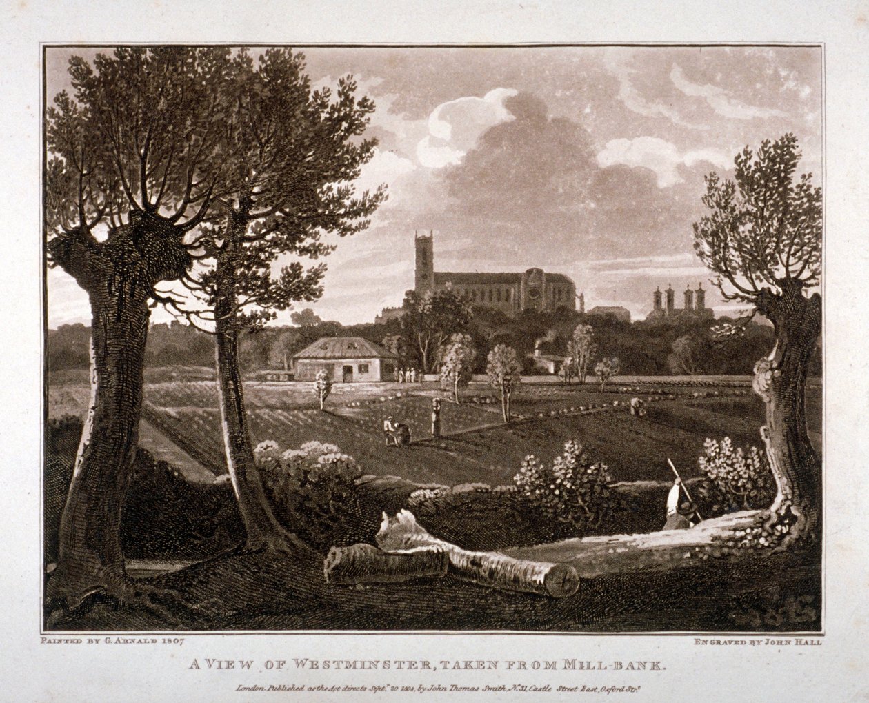 Ansicht von Westminster von Millbank aus, London, 1807 von John Hall