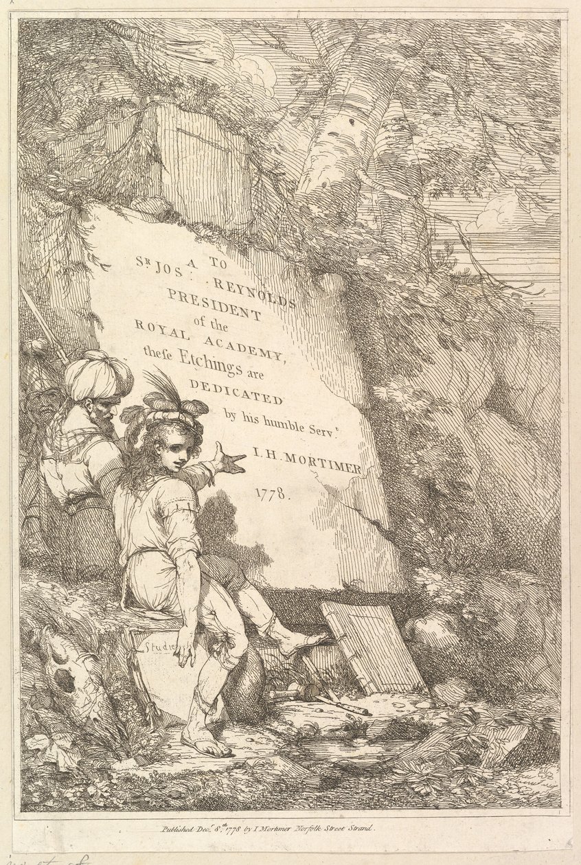 Frontispiz Fünfzehn Radierungen gewidmet Sir Joshua Reynolds, 1778 von John Hamilton Mortimer