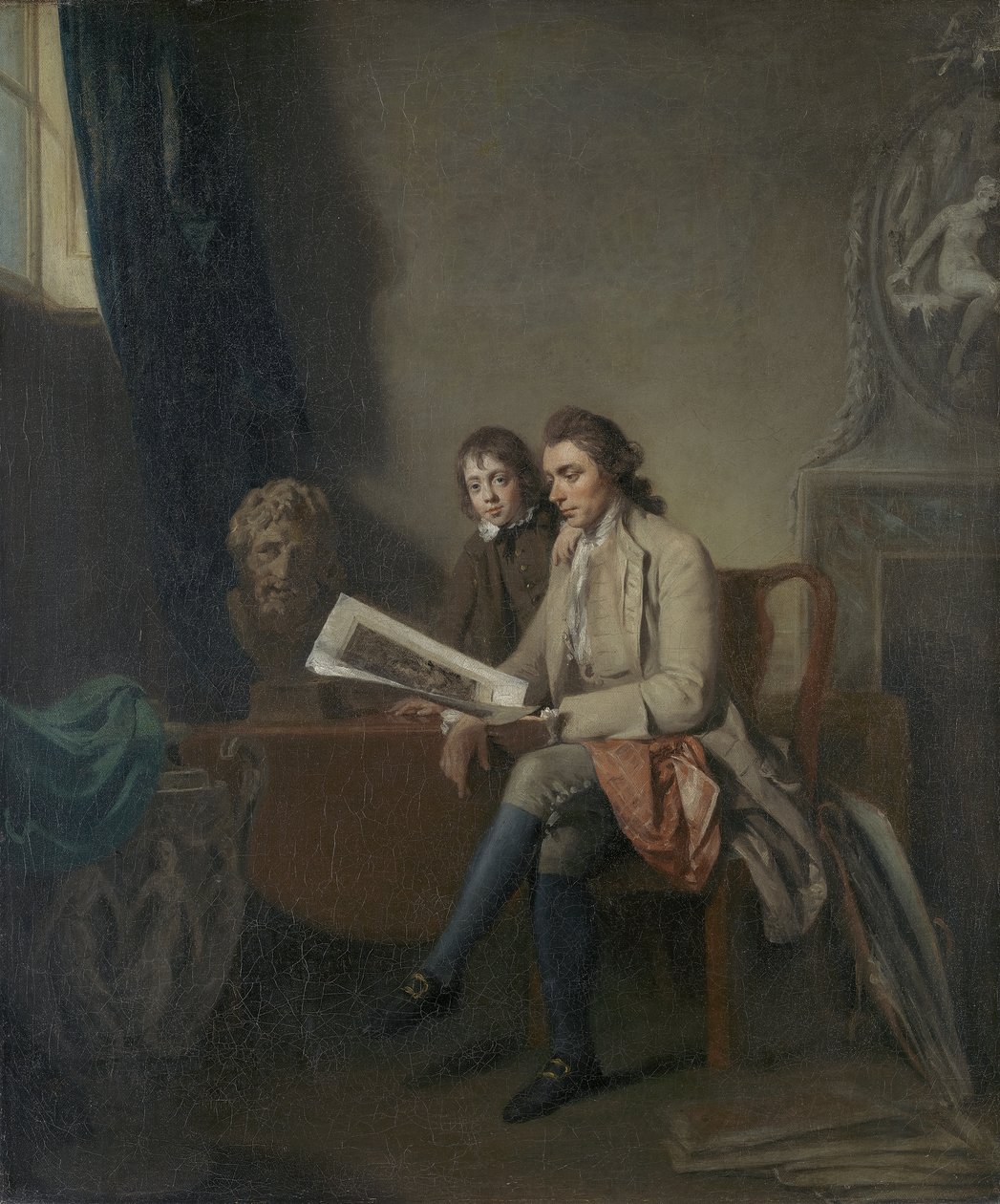 Porträt eines Mannes und eines Jungen, die Drucke betrachten, um 1765-70 von John Hamilton Mortimer