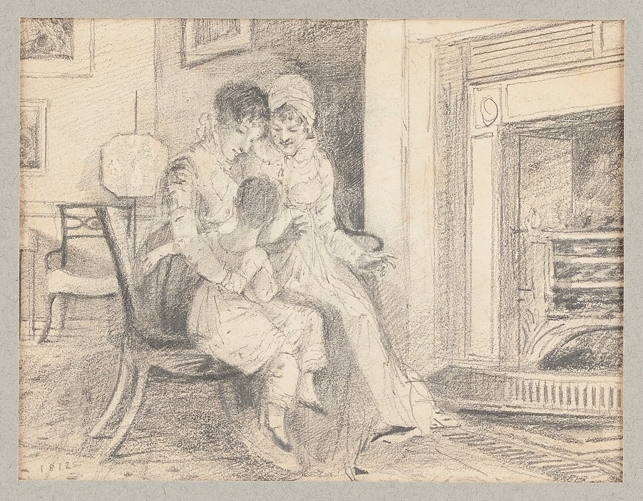 Drei am Feuer, mit John W im Alter von 3 Jahren, 1812 von John Harden