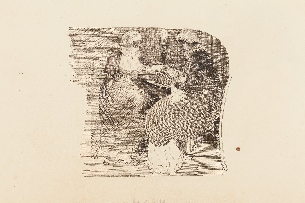 Zwei Frauen lesen bei Lampenlicht, 1804 von John Harden
