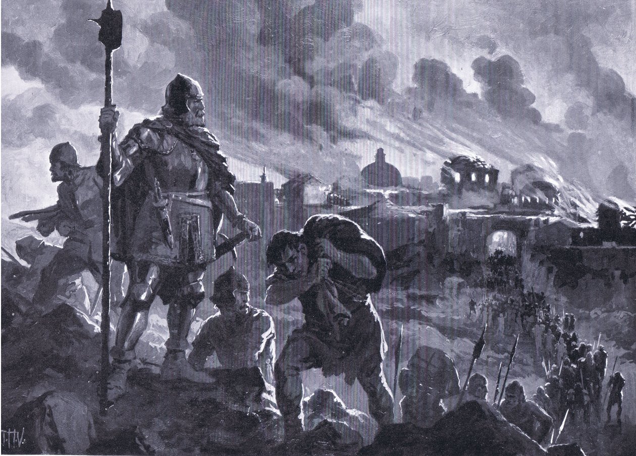 Iwan der Schwarze setzt Zhabliak in Brand 1484, aus Hutchinsons Geschichte der Nationen (Band 4) veröffentlicht von Hutchinson, ca. 1920 von John Harris Valda
