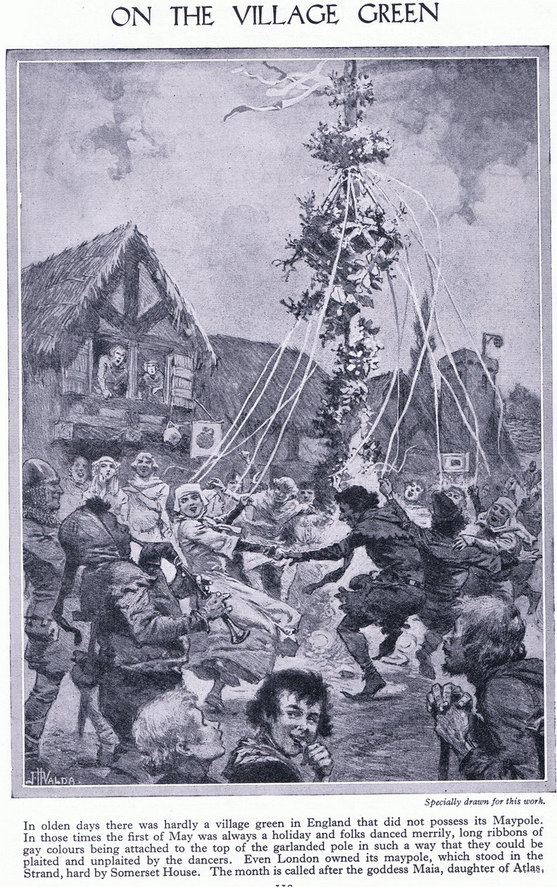 Auf dem Dorfplatz. Tanz um den Maibaum von John Harris Valda