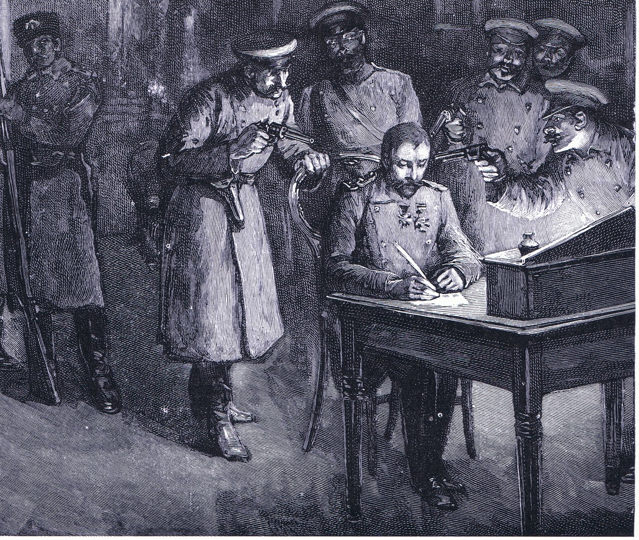 Prinz Alexander unterzeichnet seine Abdankung 1886, Illustration aus Hutchinsons Geschichte der Nationen, Band 4, ca. 1920er Jahre von John Harris Valda