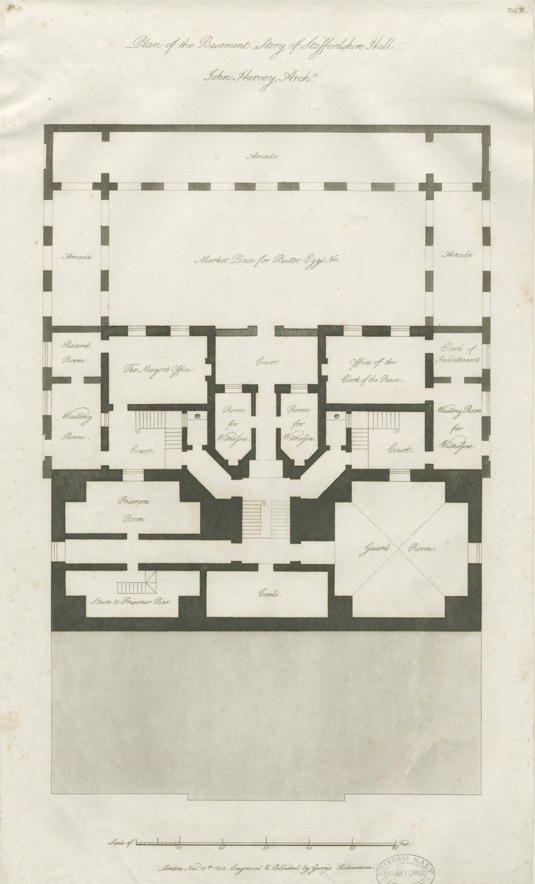 Stafford - Plan des Untergeschosses der Shire Hall: Gravur, undatiert [1794-1798] von John Harvey