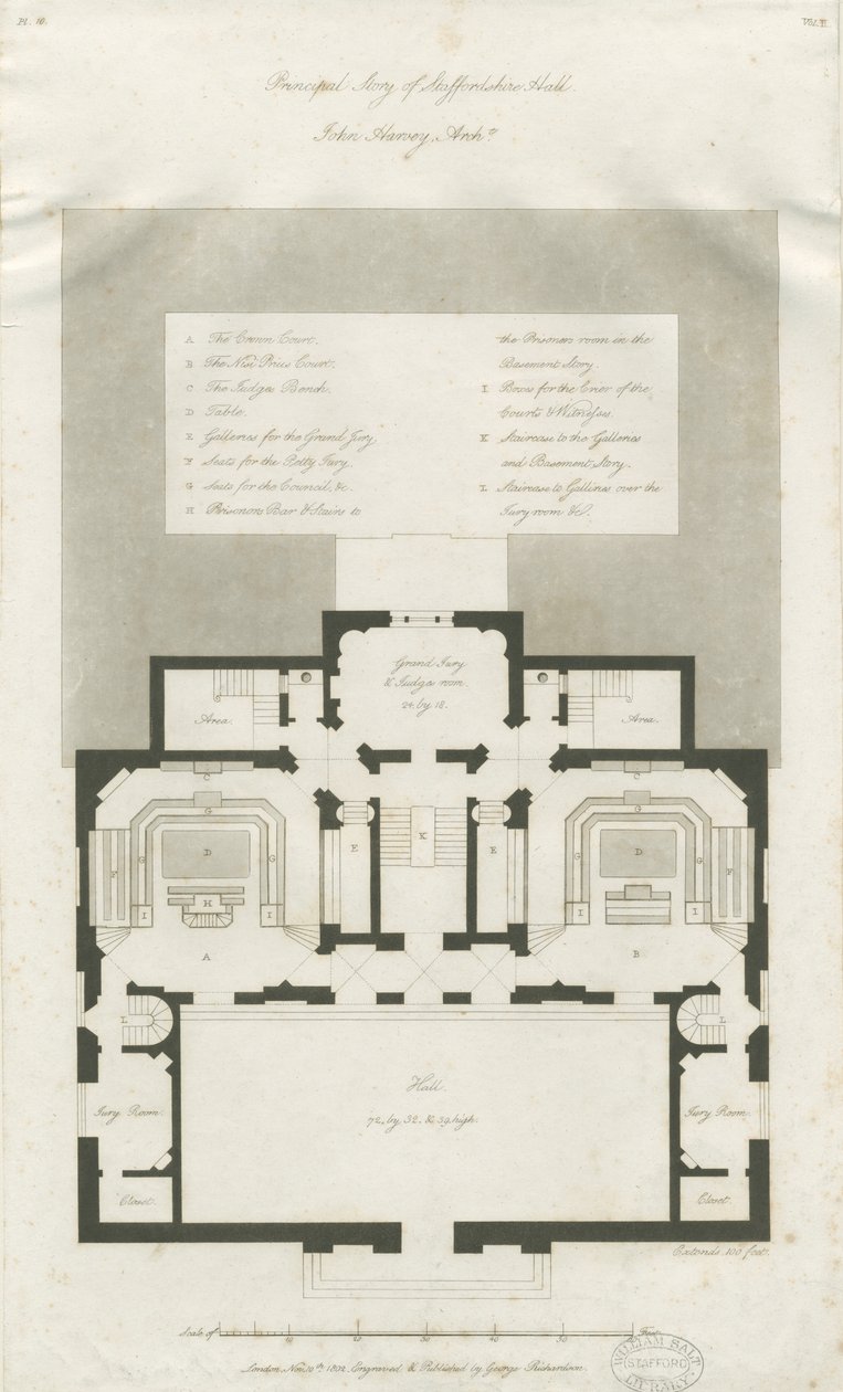 Stafford - Plan des Hauptgeschosses der Shire Hall: Gravur, undatiert [1794–1798] von John Harvey