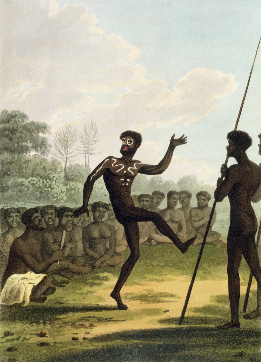 Der Tanz, Aborigines aus New South Wales, graviert von Matthew Dubourg, veröffentlicht 1813 von John Heaviside Clark