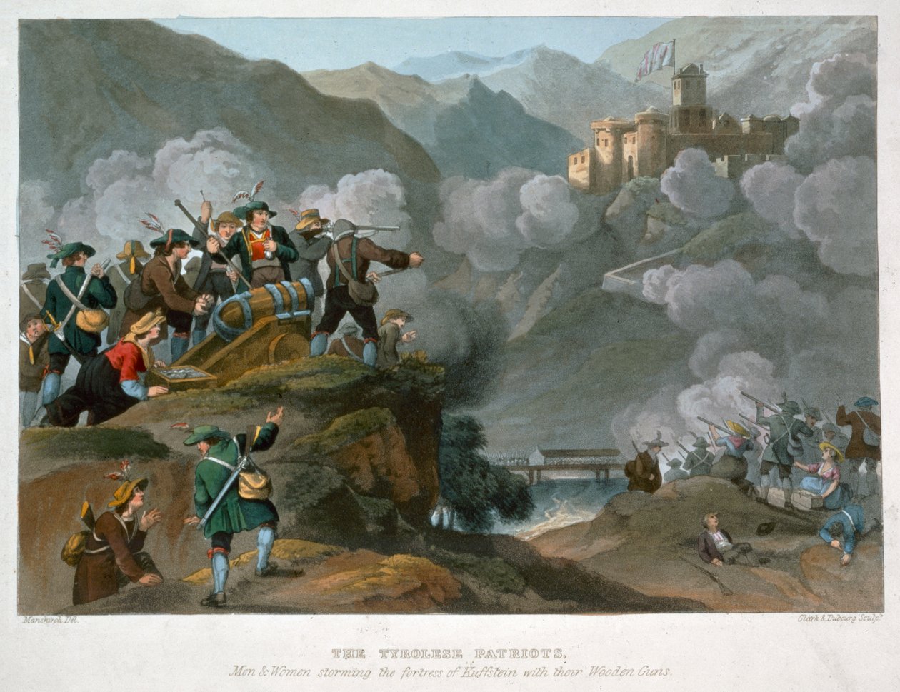 Die Tiroler Patrioten stürmen die Festung Kuffstein mit ihren hölzernen Kanonen von John Heaviside Clark