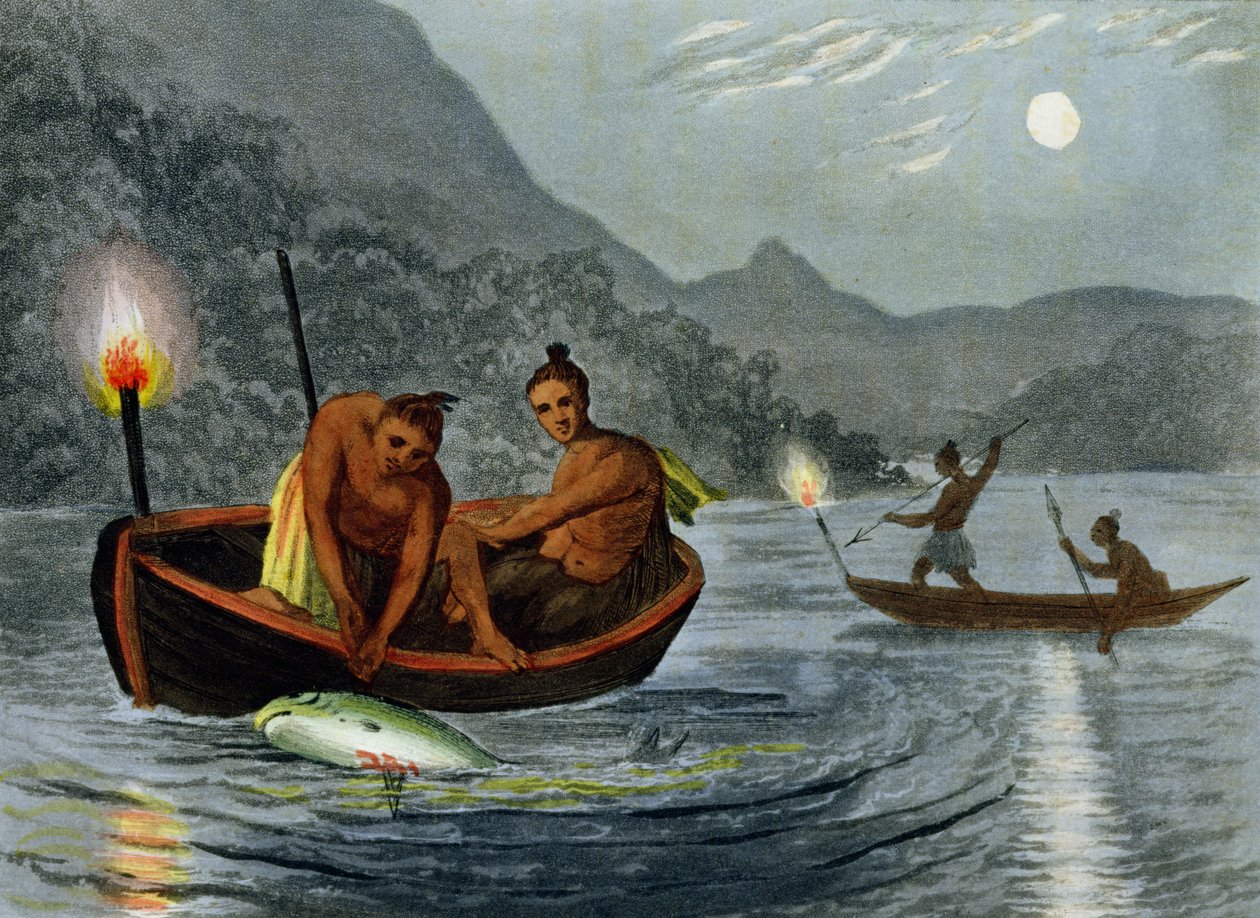 Fackelfischen in Nordamerika, graviert von H. Merke, veröffentlicht von Edward Orme von John Heaviside Clark