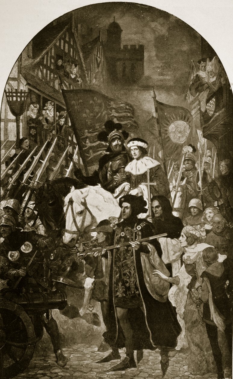 Heinrich VI. wird zur Schlacht von Barnet gebracht, 1471, Illustration aus 