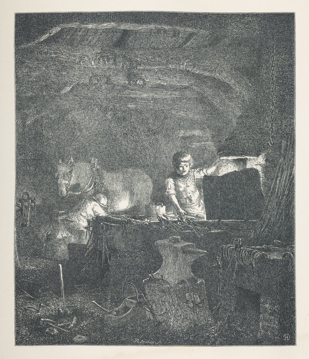 Tafel 13. Ein Schmied. Naturbilder. Eine Serie von dreißig Originalillustrationen, auf Holz gezeichnet von J. H. Dell und graviert von R. Paterson von John Henry Dell
