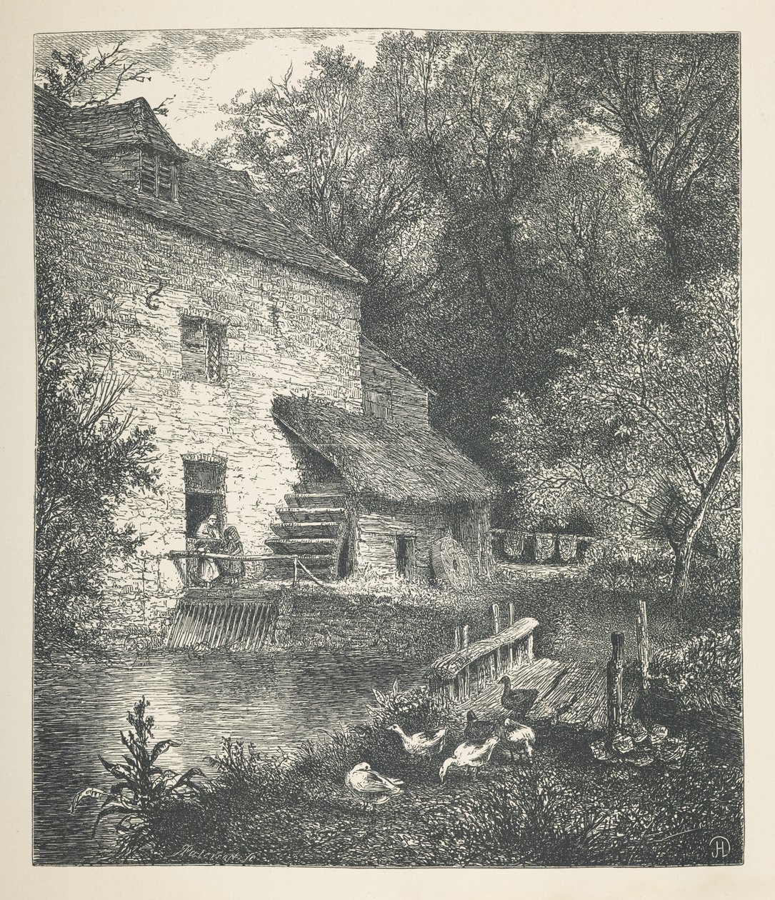 Tafel 14. Ein Haus und eine Wassermühle. Naturbilder. Eine Serie von dreißig Originalillustrationen, auf Holz gezeichnet von J. H. Dell und graviert von R. Paterson von John Henry Dell