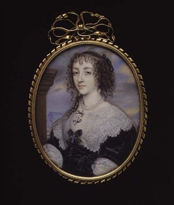 Nr. 3862 Königin Henrietta Maria, Ehefrau von König Karl I., ca. 1640 (Pergament auf Spielkarte) von John Hoskins