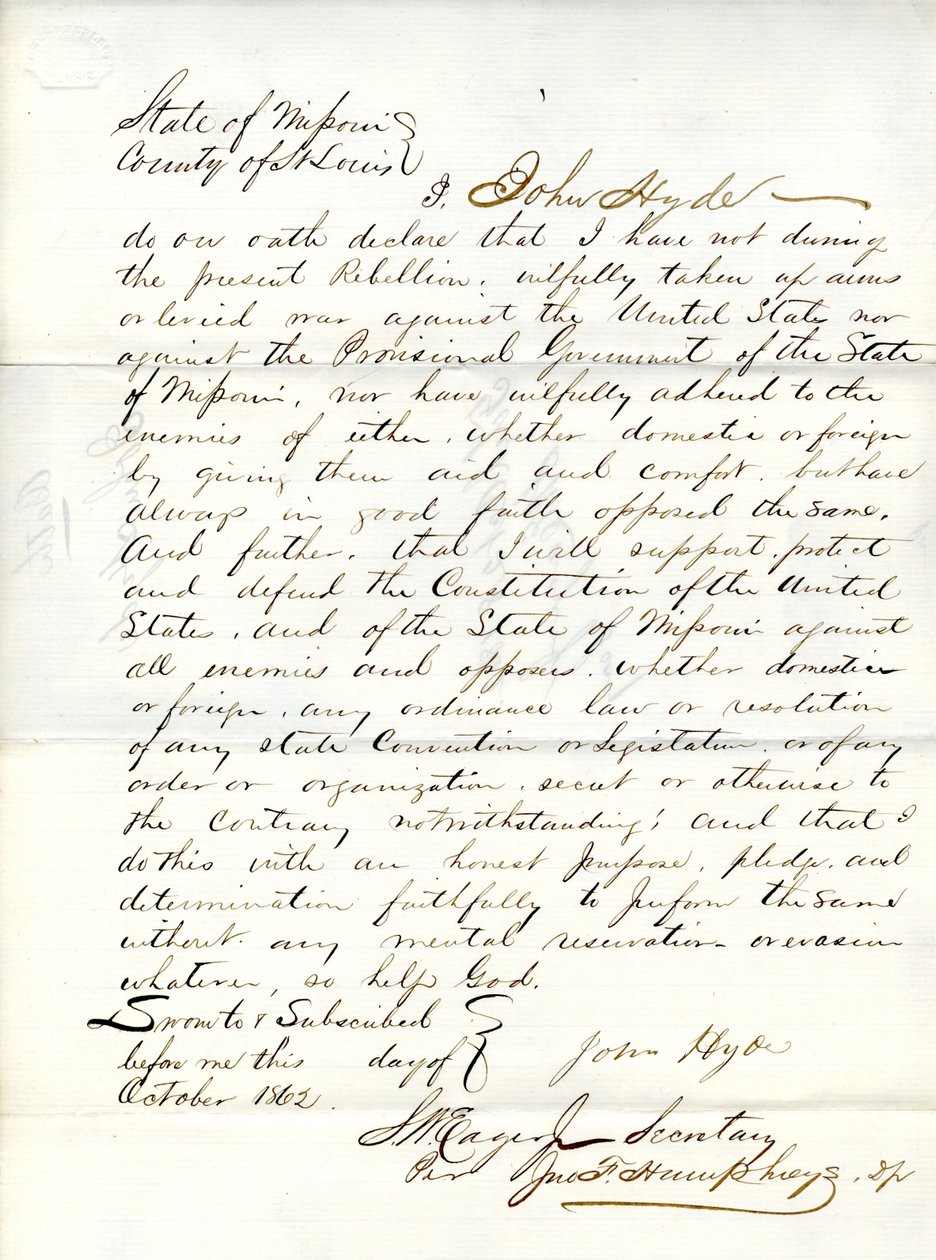 Treueeid von John Hyde aus Missouri, County of St. Louis von John Hyde