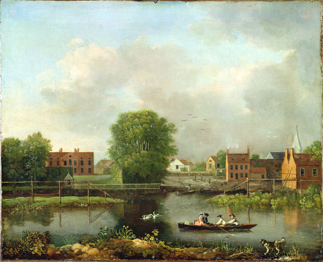 Eine Flusslandschaft, möglicherweise ein Blick vom Westende der Rochester-Brücke, 1800-10 von John Inigo Richards