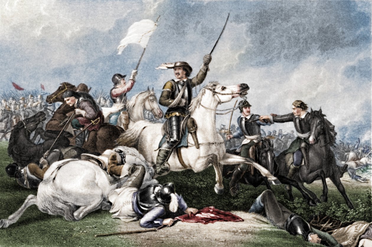 Cromwell in der Schlacht von Marston Moor, 1886 von John J Crew