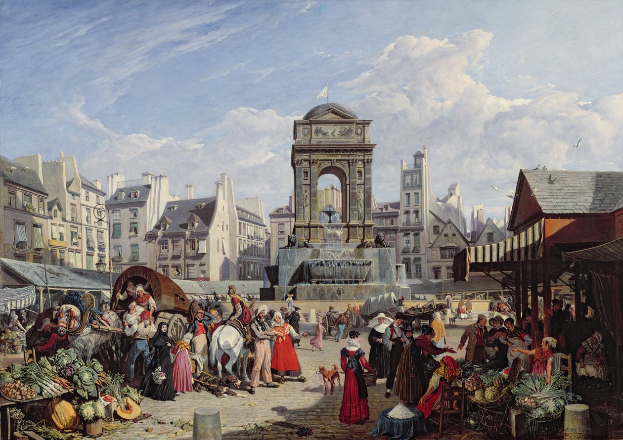 Der Markt und der Brunnen der Unschuldigen, Paris, 1823 von John James Chalon