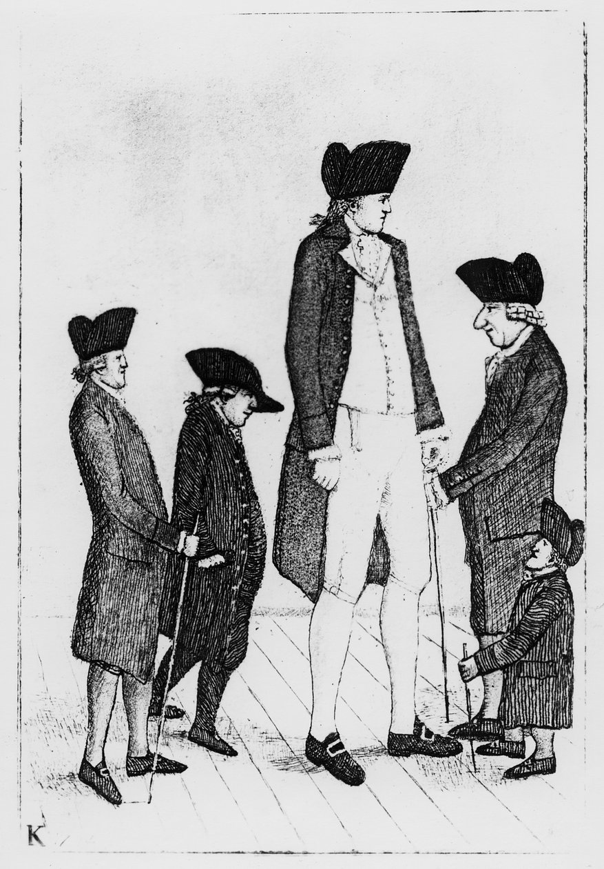 Byrne, der irische Riese, Mr. Watson, Mr. McGowan, Mr. Fairholme und Geordie Cranstoun, 1784 von John Kay