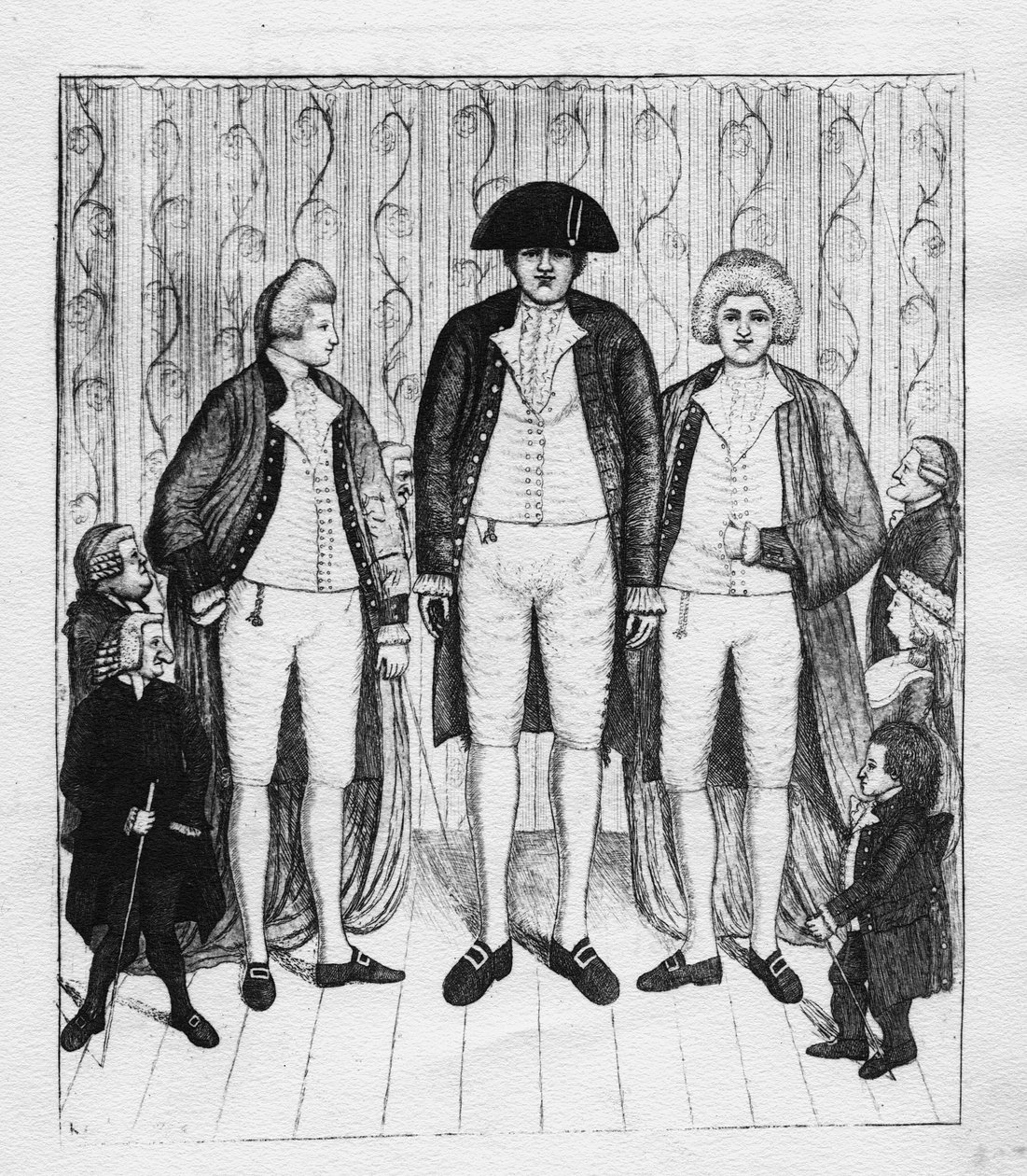 Drei Riesen mit einer Gruppe von Zuschauern, 1784 von John Kay