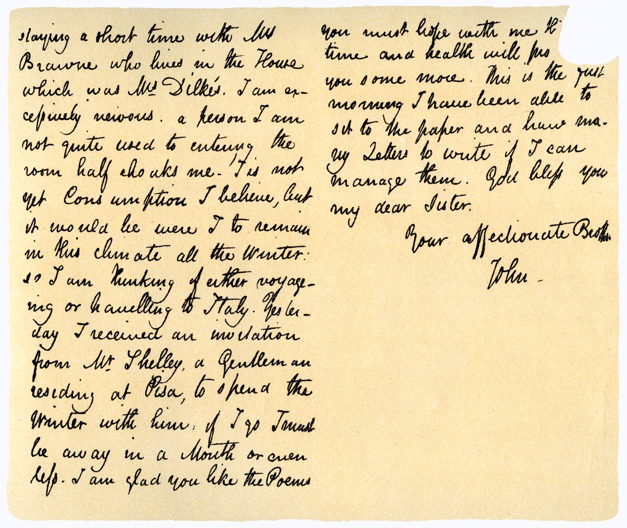 Brief von John Keats an seine Schwester, Fanny Keats, 14. August 1820 von John Keats