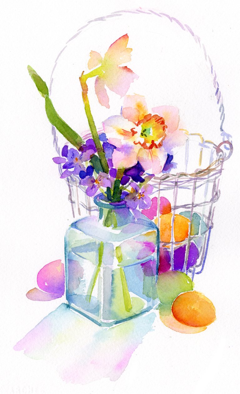 Eierkorb mit Blumen, 2014 von John Keeling