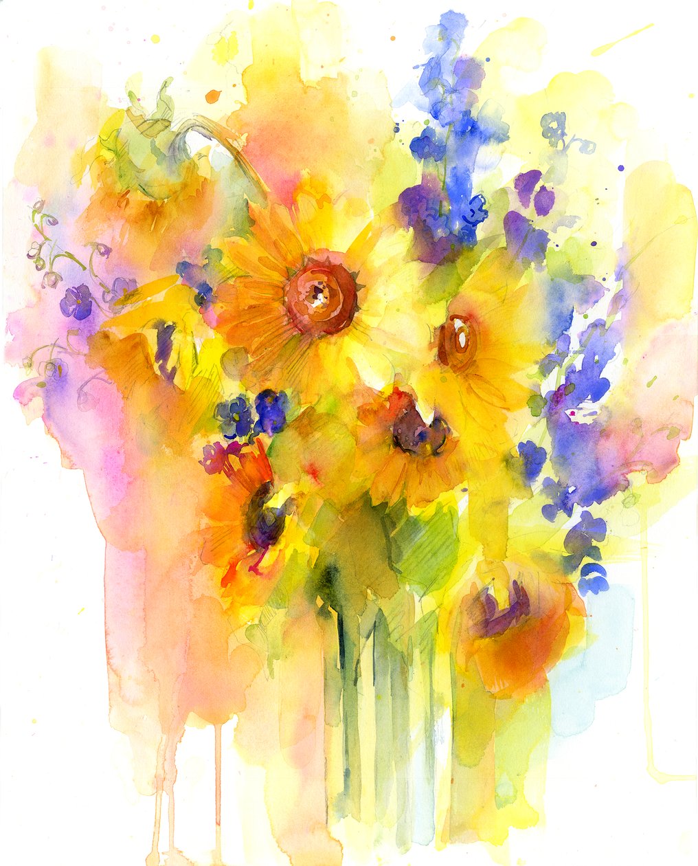 Sonnenblumen und Rittersporn von John Keeling