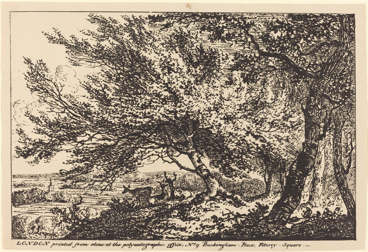 Landschaft mit Hirschen unter Bäumen von John Laporte